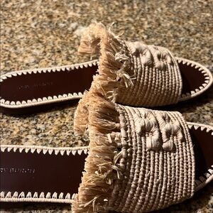 Tory Burch Tan Raffia Fringe Sandals